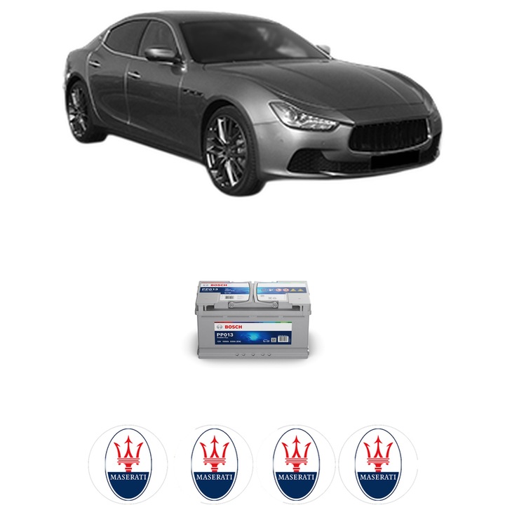 Baterie Acumulator 100 Ah 12 V 830 A MASERATI GHIBLI III (M157) 3 din 2013 KW 243 CP 330 CMC 2979, auto, Bosch, 4x Stickere auto cu MASERATI