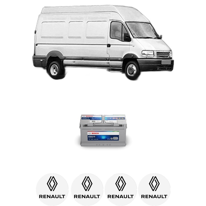 Baterie Acumulator 100 Ah 12 V 830 A RENAULT TRUCKS MASCOTT Van 140.55 din 2001-2004 KW 103 CP 140 CMC 2800, auto, Bosch, 4x Stickere auto cu RENAULT TRUCKS