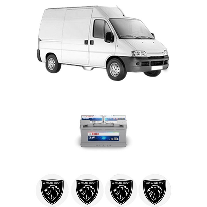 Baterie Acumulator 100 Ah 12 V 830 A PEUGEOT BOXER Van (244) 2.8 HDi 4x4 din 2001-2006 KW 94 CP 128 CMC 2798, auto, Bosch, 4x Stickere auto cu PEUGEOT