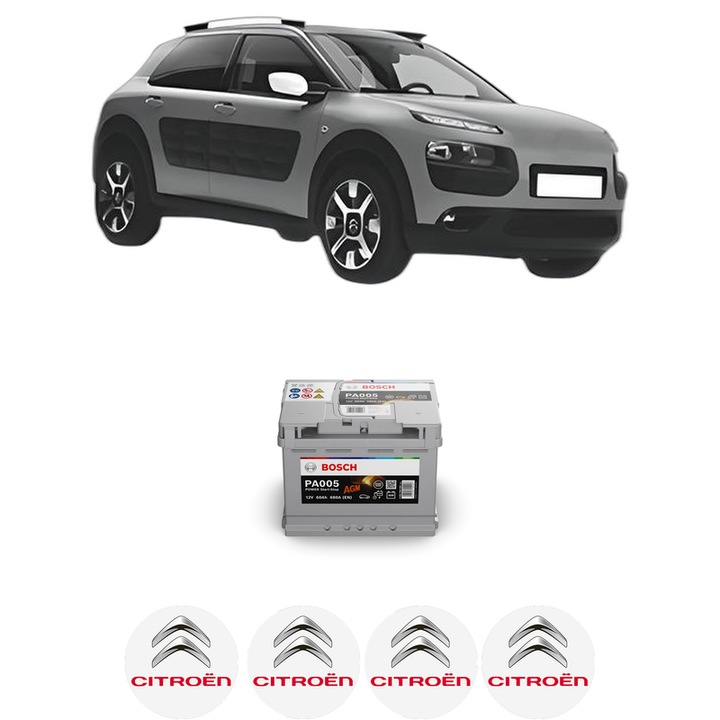 Baterie Acumulator 60 Ah 12 V 680 A CITROEN C4 CACTUS 1.6 HDi 90 din 2014 KW 68 CP 92 CMC 1560, auto, Bosch, 4x Stickere auto cu CITROEN