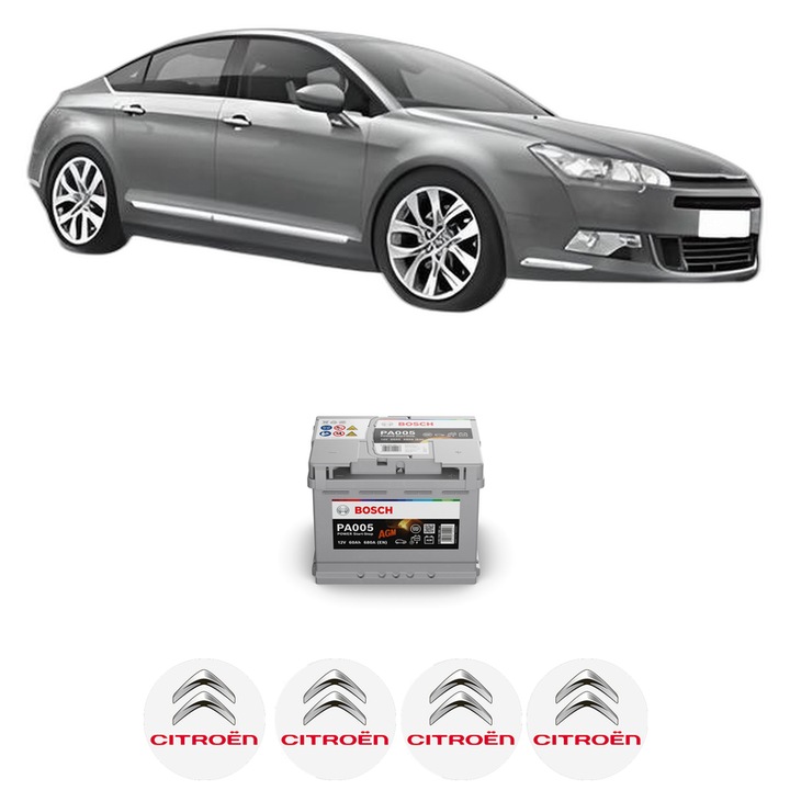 Baterie Acumulator 60 Ah 12 V 680 A CITROEN C5 III (RD_) 2.0 16V (RDRFJC, RDRFJF) din 2008-2014 KW 103 CP 140 CMC 1997, auto, Bosch, 4x Stickere auto cu CITROEN