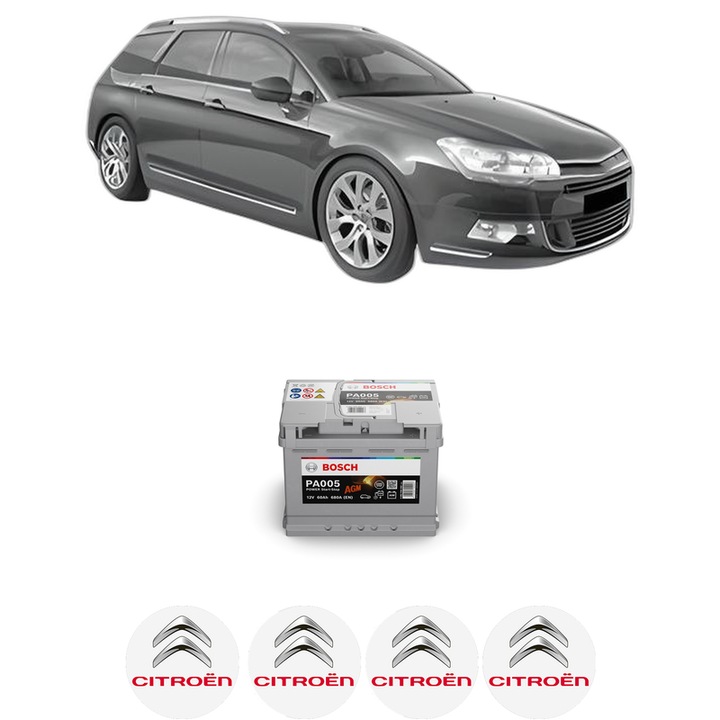 Baterie Acumulator 60 Ah 12 V 680 A CITROEN C5 III Break (RW_) 2.0 i 16V (RWRFJC, RWRFJF) din 2008-2014 KW 103 CP 140 CMC 1997, auto, Bosch, 4x Stickere auto cu CITROEN
