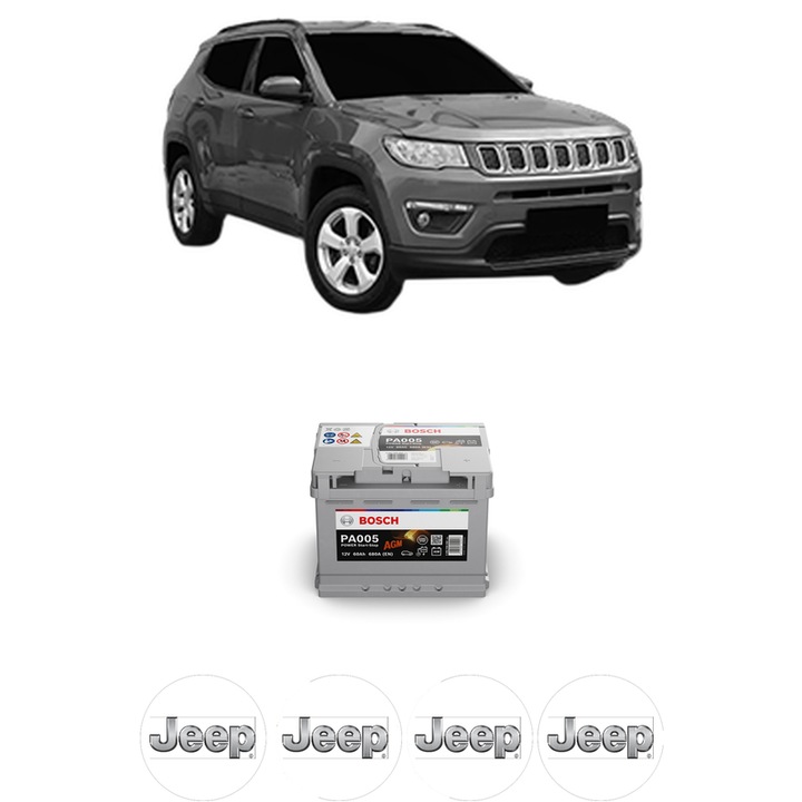 Baterie Acumulator 60 Ah 12 V 680 A JEEP COMPASS (MP, M6, MV, M7) 1.3 Hybrid 4x4 din 2020 KW 177 CP 240 CMC 1332, auto, Bosch, 4x Stickere auto cu JEEP