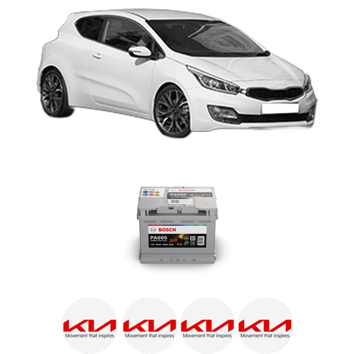 Baterie Acumulator 60 Ah 12 V 680 A KIA PRO CEE'D (JD) 1.6 CRDi 110 din 2013-2018 KW 81 CP 110 CMC 1582, auto, Bosch, 4x Stickere auto cu KIA