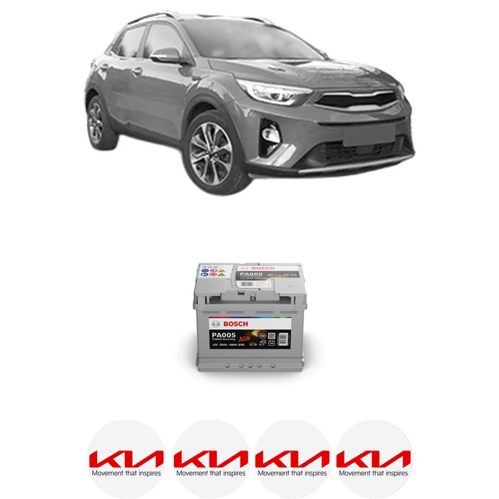 Baterie Acumulator 60 Ah 12 V 680 A KIA STONIC (YB) 1.0 T-GDi Eco-Dynamics+ din 2020 KW 88 CP 120 CMC 998, auto, Bosch, 4x Stickere auto cu KIA