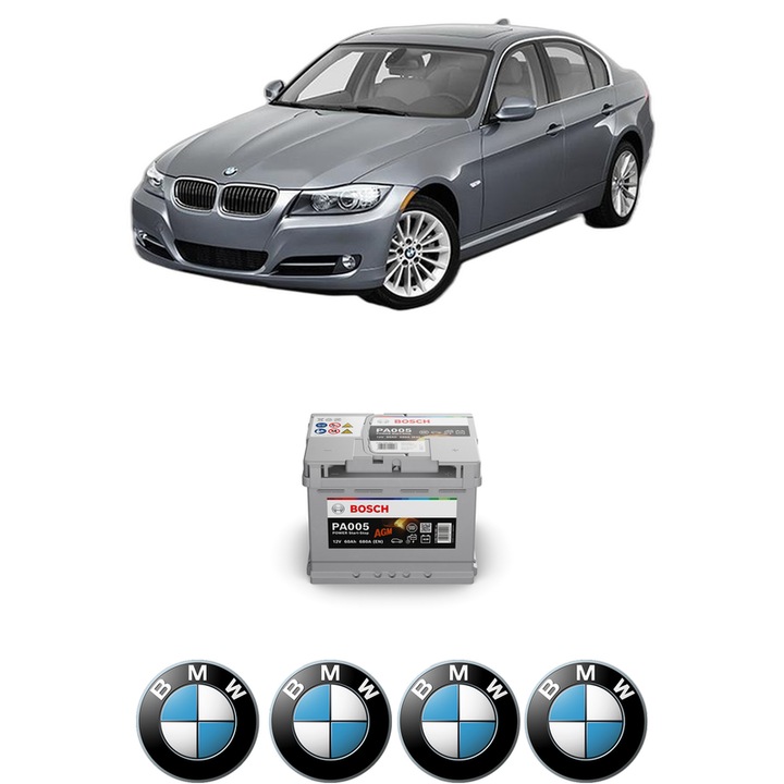 Baterie Acumulator 60 Ah 12 V 680 A BMW Seria 3 (E90) 318 i din 2007-2011 KW 100 CP 136 CMC 1995, auto, Bosch, 4x Stickere auto cu BMW