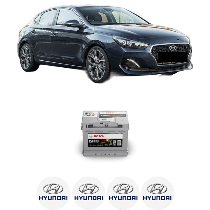 Baterie Acumulator 60 Ah 12 V 680 A HYUNDAI i30 FASTBACK (PDE, PDEN) 1.6 CRDi din 2018 KW 100 CP 136 CMC 1598, auto, Bosch, 4x Stickere auto cu HYUNDAI