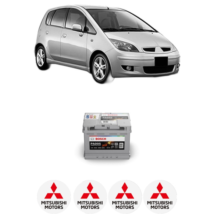Baterie Acumulator 60 Ah 12 V 680 A MITSUBISHI COLT VI (Z3_A, Z2_A) 1.3 Flexfuel (Z35A) din 2008-2012 KW 70 CP 95 CMC 1332, auto, Bosch, 4x Stickere auto cu MITSUBISHI