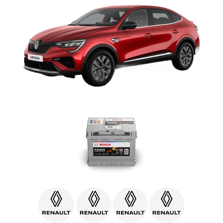 Baterie Acumulator 60 Ah 12 V 680 A RENAULT ARKANA I (LCM_, LDN_) 1.6 E-TECH 145 (LDMU) din 2021 KW 105 CP 143 CMC 1598, auto, Bosch, 4x Stickere auto cu RENAULT