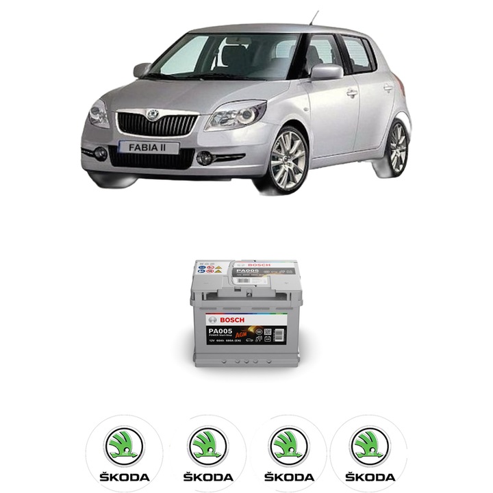 Baterie Acumulator 60 Ah 12 V 680 A SKODA FABIA II (542) 1.2 din 2006-2014 KW 44 CP 60 CMC 1198, auto, Bosch, 4x Stickere auto cu SKODA