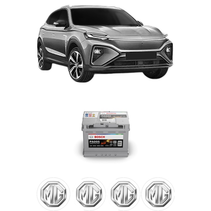 Baterie Acumulator 60 Ah 12 V 680 A MG MARVEL R EV (EP21) din 2021 KW 132 CP 179 CMC n/a, auto, Bosch, 4x Stickere auto cu MG