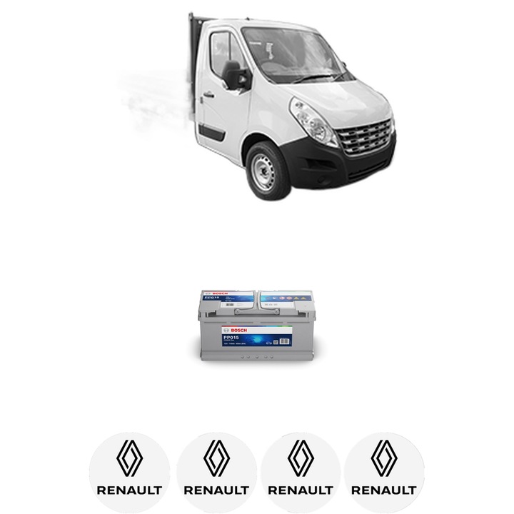 Baterie Acumulator 110 Ah 12 V 950 A RENAULT MASTER III Platform/Chassis (EV, HV, UV) 2.3 dCi 170 FWD (EV0L, HV0L, UV0L) din 2016 KW 125 CP 170 CMC 2298, auto, Bosch, 4x Stickere auto cu RENAULT