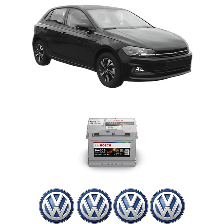 Baterie Acumulator 60 Ah 12 V 680 A Volkswagen POLO VI (AW1, BZ1, AE1) 2.0 GTI din 2017 KW 147 CP 200 CMC 1984, auto, Bosch, 4x Stickere auto cu Volkswagen
