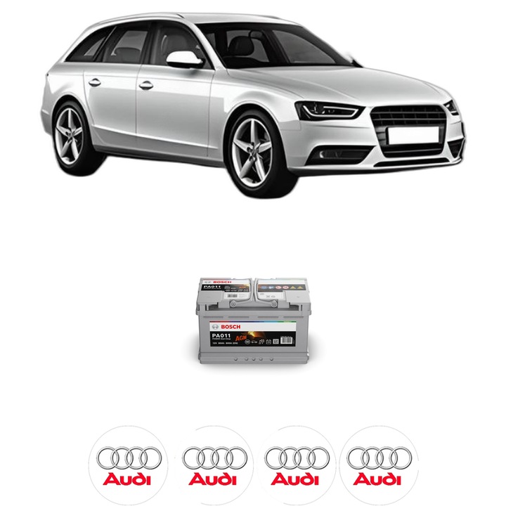 Baterie Acumulator 80 Ah 12 V 800 A AUDI A4 B8 Avant (8K5) 2.0 TFSI quattro din 2013-2015 KW 165 CP 224 CMC 1984, auto, Bosch, 4x Stickere auto cu AUDI
