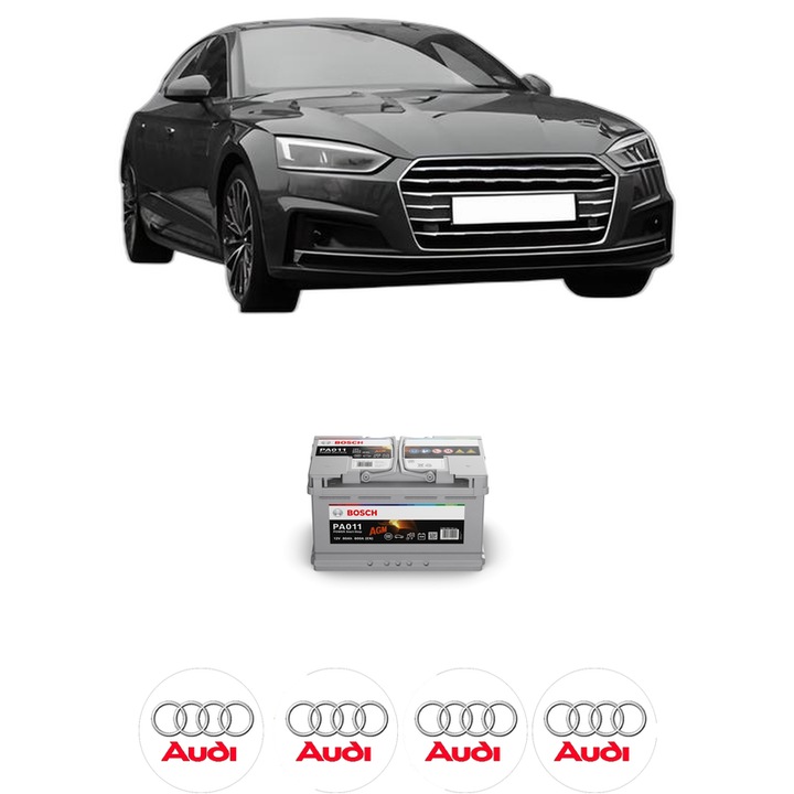 Baterie Acumulator 80 Ah 12 V 800 A AUDI A5 (F53, F5P) 35 TDI din 2017-2020 KW 110 CP 150 CMC 1968, auto, Bosch, 4x Stickere auto cu AUDI