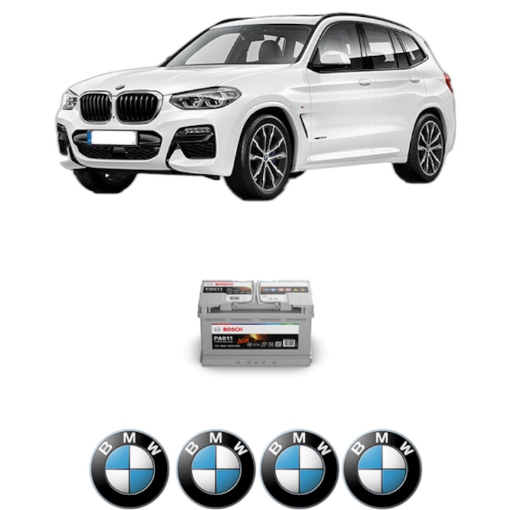 Baterie Acumulator 80 Ah 12 V 800 A BMW Seria X3 (G01, F97, G08) xDrive 25 d din 2018 KW 155 CP 211 CMC 1995, auto, Bosch, 4x Stickere auto cu BMW