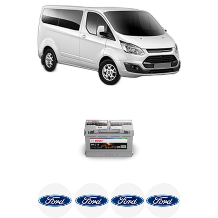 Baterie Acumulator 80 Ah 12 V 800 A FORD TRANSIT CUSTOM V362 Bus (F3) 2.0 EcoBlue din 2015-2023 KW 96 CP 130 CMC 1995, auto, Bosch, 4x Stickere auto cu FORD