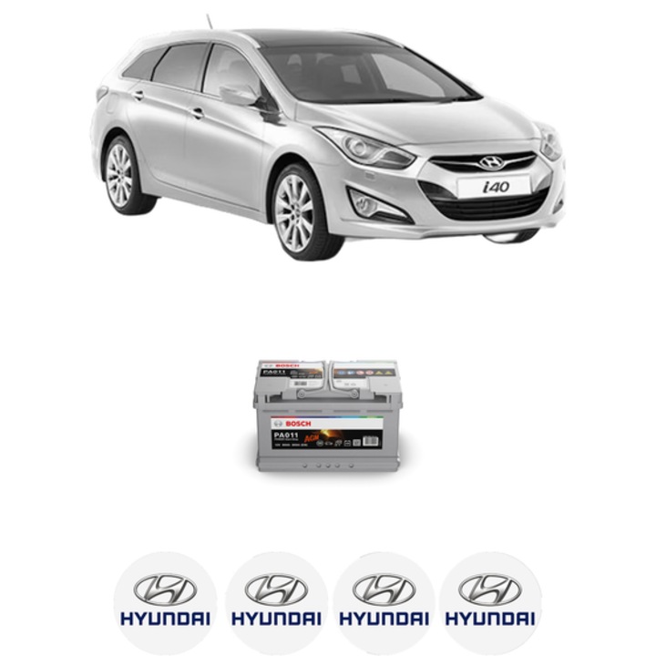 Baterie Acumulator 80 Ah 12 V 800 A HYUNDAI i40 I CW (VF) 2.0 GDI din 2011-2019 KW 130 CP 177 CMC 1999, auto, Bosch, 4x Stickere auto cu HYUNDAI