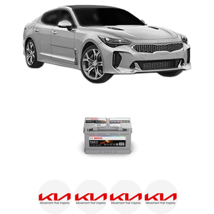 Baterie Acumulator 80 Ah 12 V 800 A KIA STINGER Hatchback Van (CK) 3.3 T-GDI din 2018 KW 269 CP 366 CMC 3342, auto, Bosch, 4x Stickere auto cu KIA