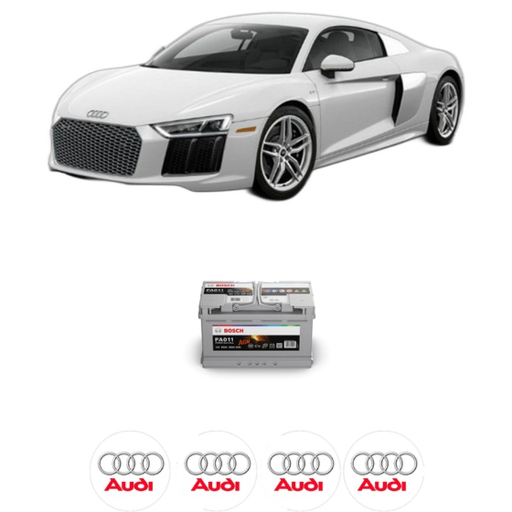 Baterie Acumulator 80 Ah 12 V 800 A AUDI R8 Spyder (4S9, 4SR) 5.2 FSI quattro din 2018 KW 456 CP 620 CMC 5204, auto, Bosch, 4x Stickere auto cu AUDI