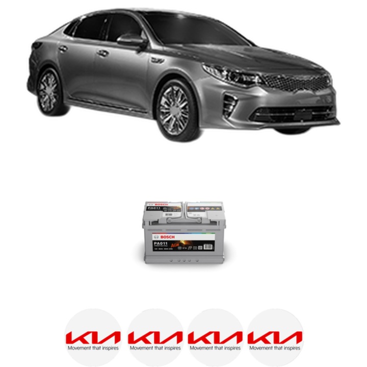 Baterie Acumulator 80 Ah 12 V 800 A KIA OPTIMA (JF) 1.6 T-GDI din 2018-2019 KW 132 CP 179 CMC 1591, auto, Bosch, 4x Stickere auto cu KIA