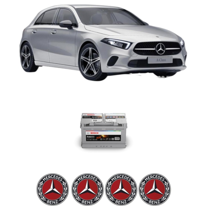 Baterie Acumulator 80 Ah 12 V 800 A MERCEDES-BENZ A-CLASS (W177) A 160 d (177.002) din 2019 KW 70 CP 95 CMC 1461, auto, Bosch, 4x Stickere auto cu MERCEDES-BENZ