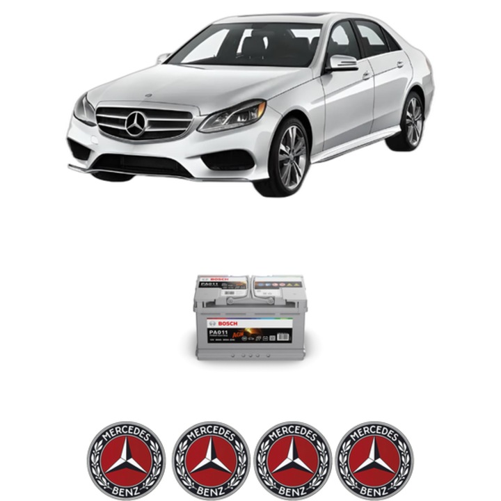 Baterie Acumulator 80 Ah 12 V 800 A MERCEDES-BENZ E-CLASS (W213) E 220 d (213.004) din 2016-2023 KW 143 CP 194 CMC 1950, auto, Bosch, 4x Stickere auto cu MERCEDES-BENZ