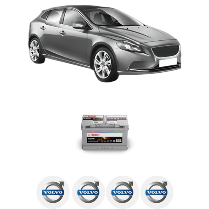Baterie Acumulator 80 Ah 12 V 800 A VOLVO V40 Hatchback (525) D4 din 2014-2019 KW 140 CP 190 CMC 1969, auto, Bosch, 4x Stickere auto cu VOLVO