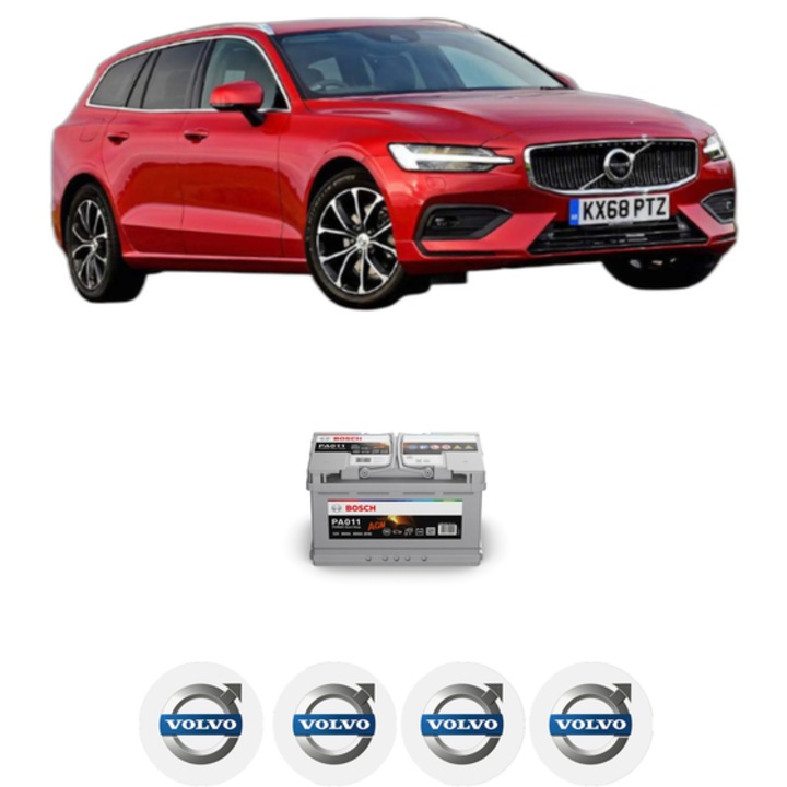 Baterie Acumulator 80 Ah 12 V 800 A VOLVO V60 II (225) T8 Plug-in Hybrid AWD din 2018-2022 KW 287 CP 390 CMC 1969, auto, Bosch, 4x Stickere auto cu VOLVO
