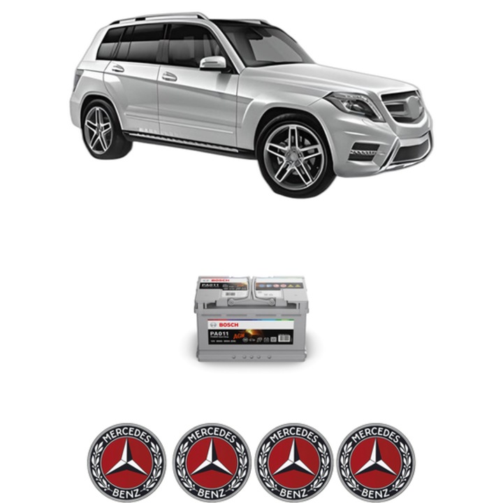 Baterie Acumulator 80 Ah 12 V 800 A MERCEDES-BENZ GLK-CLASS (X204) 250 CDI 4-matic (204.982, 204.904) din 2009-2015 KW 150 CP 204 CMC 2143, auto, Bosch, 4x Stickere auto cu MERCEDES-BENZ