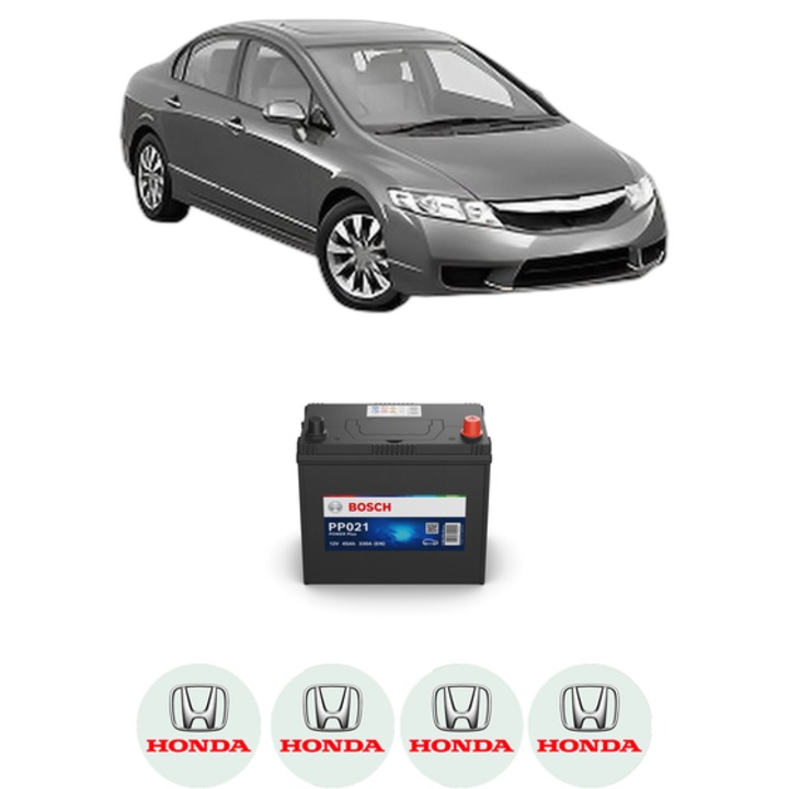 Baterie Acumulator 45 Ah 12 V 330 A HONDA CIVIC IX Saloon (FB) 1.8 (FB2) din 2013-2016 KW 103 CP 140 CMC 1799, auto, Bosch, 4x Stickere auto cu HONDA