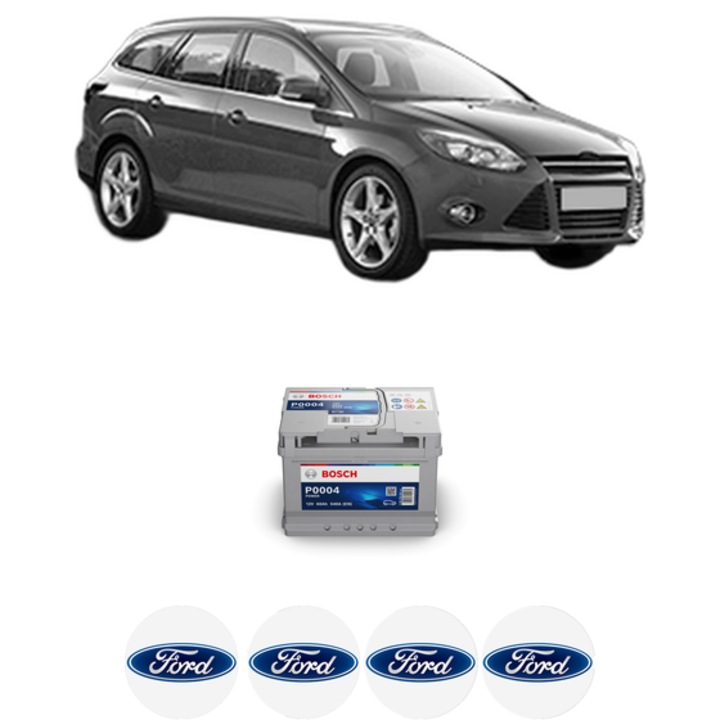 Baterie Acumulator 60 Ah 12 V 540 A FORD FOCUS III Turnier 1.6 TDCi ECOnetic din 2012-2015 KW 77 CP 105 CMC 1560, auto, Bosch, 4x Stickere auto cu FORD