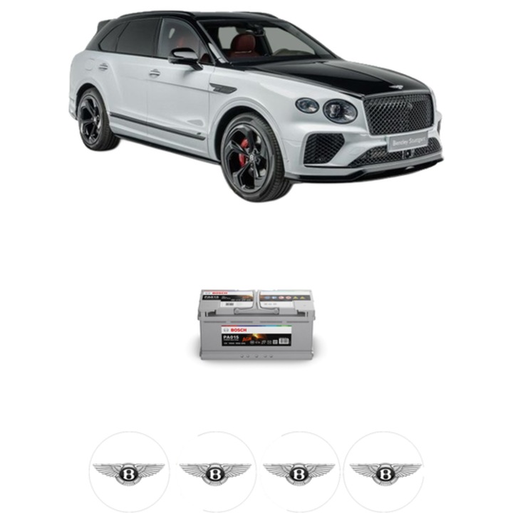 Baterie Acumulator 105 Ah 12 V 950 A BENTLEY BENTAYGA (4V1) 3.0 Hybrid din 2019 KW 330 CP 449 CMC 2995, auto, Bosch, 4x Stickere auto cu BENTLEY