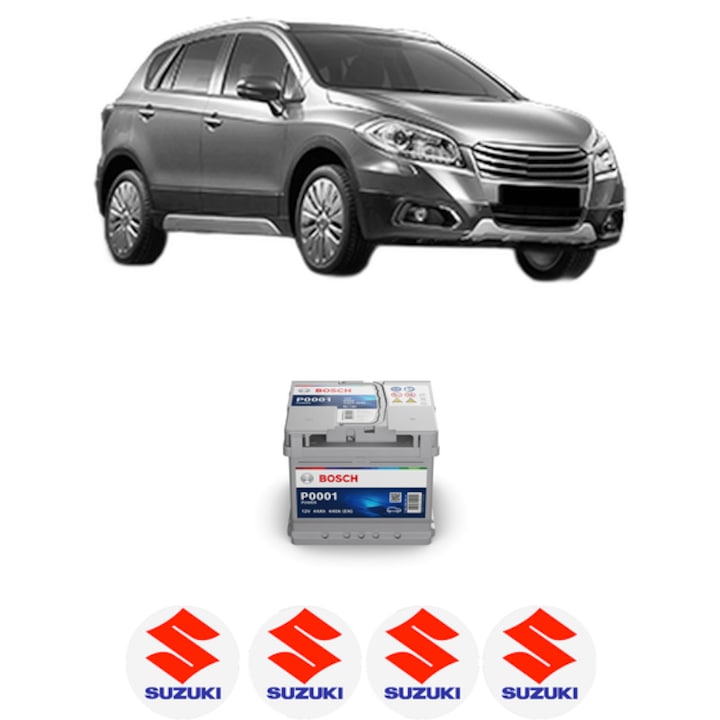 Baterie Acumulator 44 Ah 12 V 440 A SUZUKI SX4 S-CROSS (JY) 1.0 AllGrip (AKK 310) din 2016-2022 KW 82 CP 111 CMC 998, auto, Bosch, 4x Stickere auto cu SUZUKI