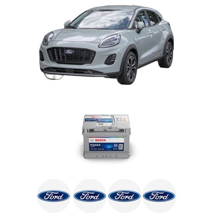Baterie Acumulator 60 Ah 12 V 540 A FORD PUMA (J2K, CF7) 1.0 EcoBoost din 2019 KW 92 CP 125 CMC 999, auto, Bosch, 4x Stickere auto cu FORD