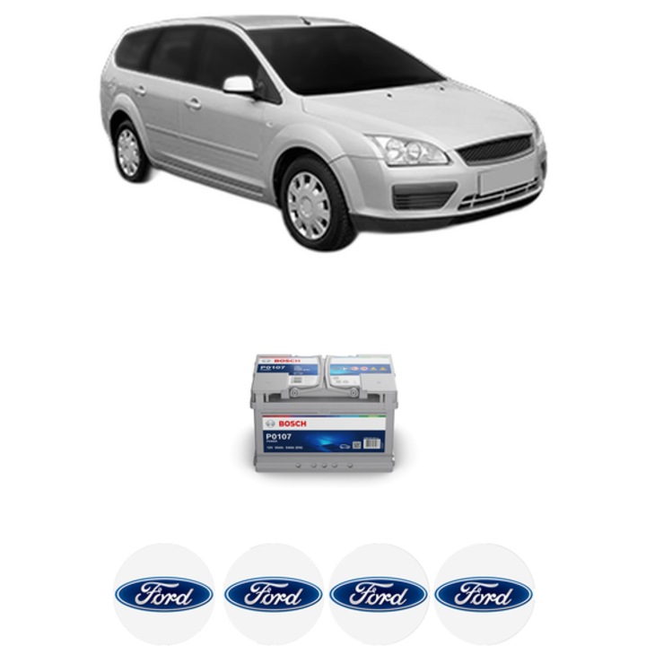 Baterie Acumulator 65 Ah 12 V 540 A FORD FOCUS II Estate Van 1.6 TDCi din 2004-2011 KW 80 CP 109 CMC 1560, auto, Bosch, 4x Stickere auto cu FORD