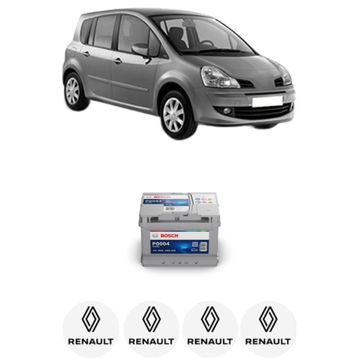 Baterie Acumulator 60 Ah 12 V 540 A RENAULT MODUS / GRAND MODUS (F/JP0_) 1.5 dCi (FP0F, JP0F) din 2004 KW 63 CP 86 CMC 1461, auto, Bosch, 4x Stickere auto cu RENAULT
