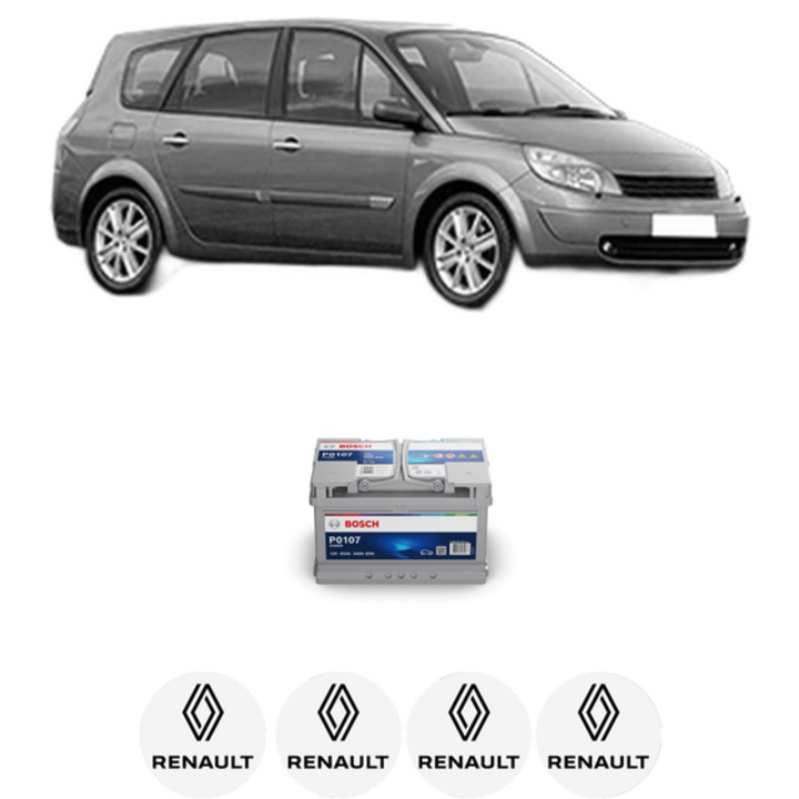 Baterie Acumulator 65 Ah 12 V 540 A RENAULT GRAND SCENIC II (JM0/1_) 1.5 dCi (JM02, JM13) din 2004-2008 KW 74 CP 101 CMC 1461, auto, Bosch, 4x Stickere auto cu RENAULT