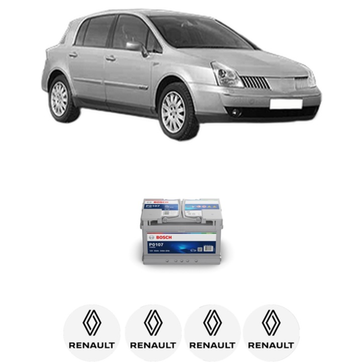 Baterie Acumulator 65 Ah 12 V 540 A RENAULT VEL SATIS (BJ0_) 3.5 V6 (BJ0R, BJ0V, BJ0U) din 2002 KW 177 CP 241 CMC 3498, auto, Bosch, 4x Stickere auto cu RENAULT