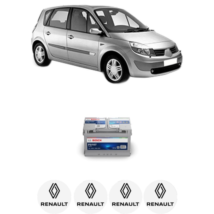 Baterie Acumulator 65 Ah 12 V 540 A RENAULT SCENIC II (JM0/1_) 1.9 dCi (JM15) din 2005-2008 KW 81 CP 110 CMC 1870, auto, Bosch, 4x Stickere auto cu RENAULT