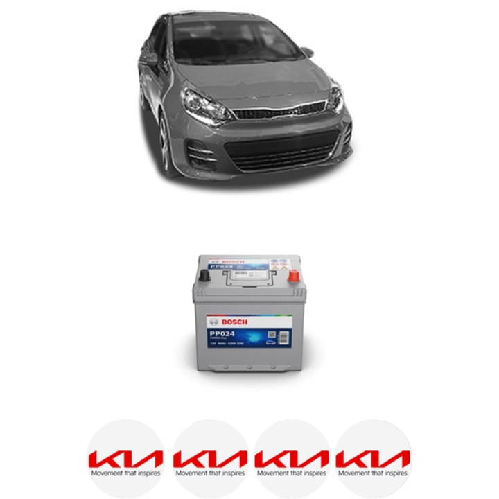 Baterie Acumulator 60 Ah 12 V 520 A KIA RIO III Hatchback Van (UB) 1.4 CVVT din 2015 KW 80 CP 109 CMC 1396, auto, Bosch, 4x Stickere auto cu KIA
