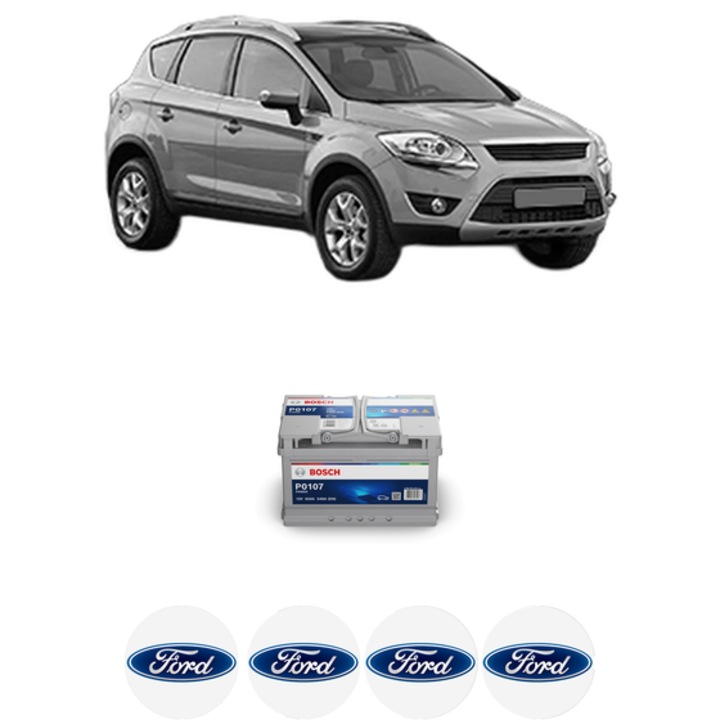 Baterie Acumulator 65 Ah 12 V 540 A FORD KUGA I 2.0 TDCi din 2008-2012 KW 100 CP 136 CMC 1997, auto, Bosch, 4x Stickere auto cu FORD