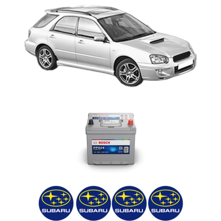 Baterie Acumulator 60 Ah 12 V 520 A SUBARU IMPREZA Estate (GG) 1.6 AWD din 2000-2006 KW 70 CP 95 CMC 1597, auto, Bosch, 4x Stickere auto cu SUBARU