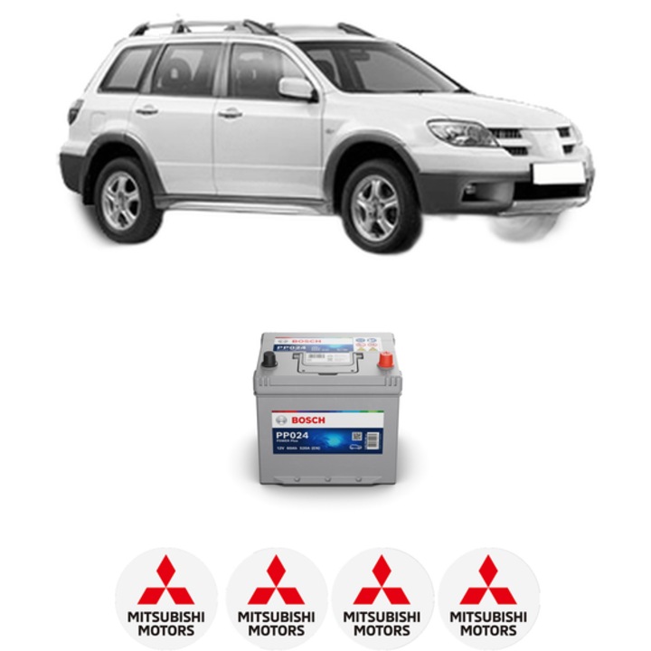 Baterie Acumulator 60 Ah 12 V 520 A MITSUBISHI OUTLANDER I (CU_W) 2.4 i MIVEC 4WD (CU5W) din 2004-2006 KW 120 CP 163 CMC 2378, auto, Bosch, 4x Stickere auto cu MITSUBISHI