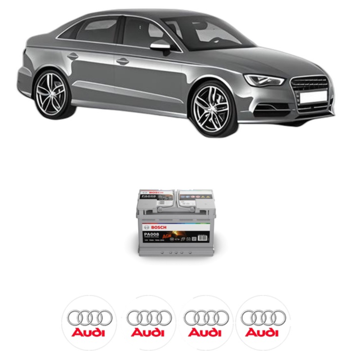 Baterie Acumulator 70 Ah 12 V 760 A AUDI A3 Limousine (8VS, 8VM) S3 quattro din 2014-2016 KW 210 CP 286 CMC 1984, auto, Bosch, 4x Stickere auto cu AUDI