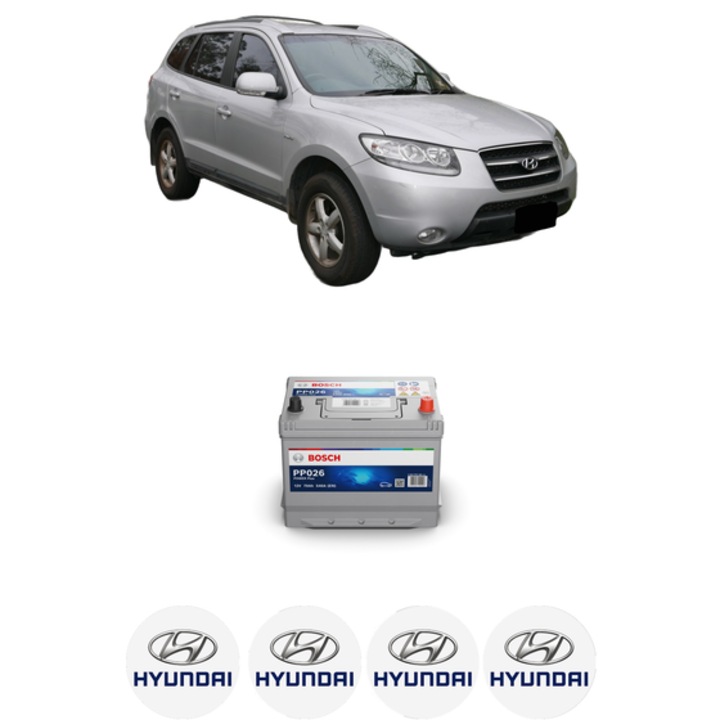 Baterie Acumulator 70 Ah 12 V 540 A HYUNDAI SANTA FÉ II (CM) 2.2 CRDi 4x4 din 2009-2012 KW 147 CP 200 CMC 2199, auto, Bosch, 4x Stickere auto cu HYUNDAI