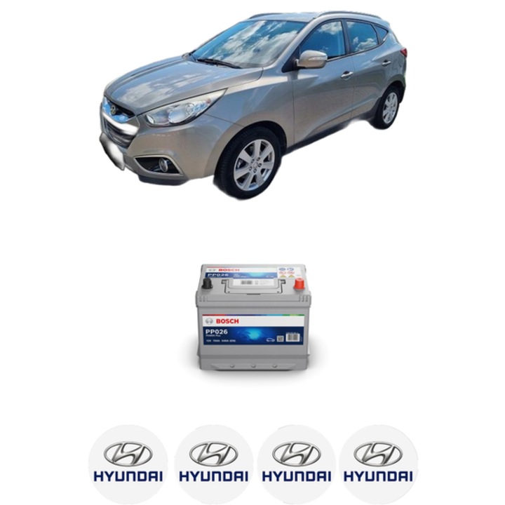 Baterie Acumulator 70 Ah 12 V 540 A HYUNDAI ix35 Van CRDi din 2010-2015 KW 85 CP 116 CMC 1685, auto, Bosch, 4x Stickere auto cu HYUNDAI