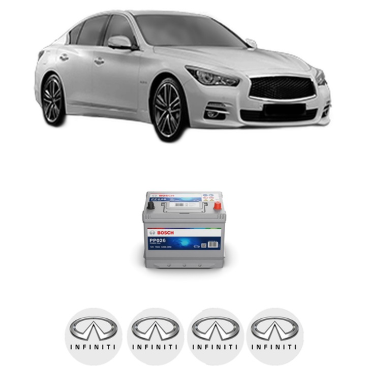Baterie Acumulator 70 Ah 12 V 540 A INFINITI Q50 50 Hybrid AWD din 2013 KW 268 CP 364 CMC 3498, auto, Bosch, 4x Stickere auto cu INFINITI