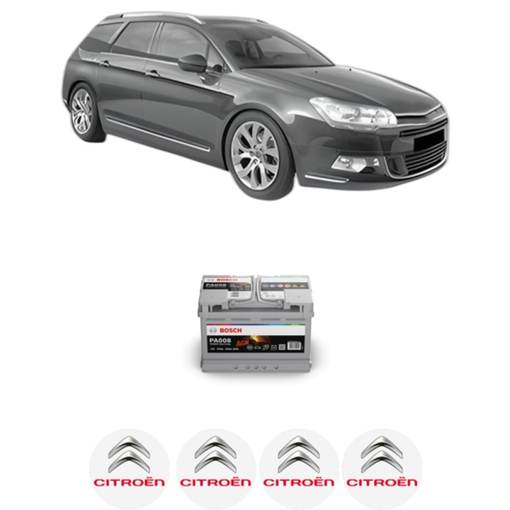 Baterie Acumulator 70 Ah 12 V 760 A CITROEN C5 III Break (RW_) 1.6 HDi 110 (RW9HZC) din 2008-2010 KW 80 CP 109 CMC 1560, auto, Bosch, 4x Stickere auto cu CITROEN