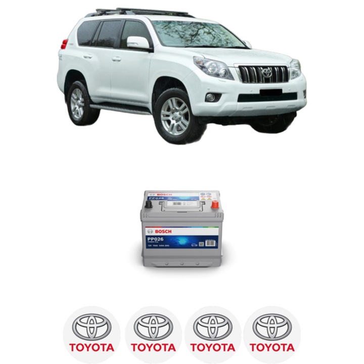 Baterie Acumulator 70 Ah 12 V 540 A TOYOTA LAND CRUISER PRADO (_J15_) 2.8 D-4D (GDJ150, GDJ155) din 2018 KW 147 CP 200 CMC 2755, auto, Bosch, 4x Stickere auto cu TOYOTA
